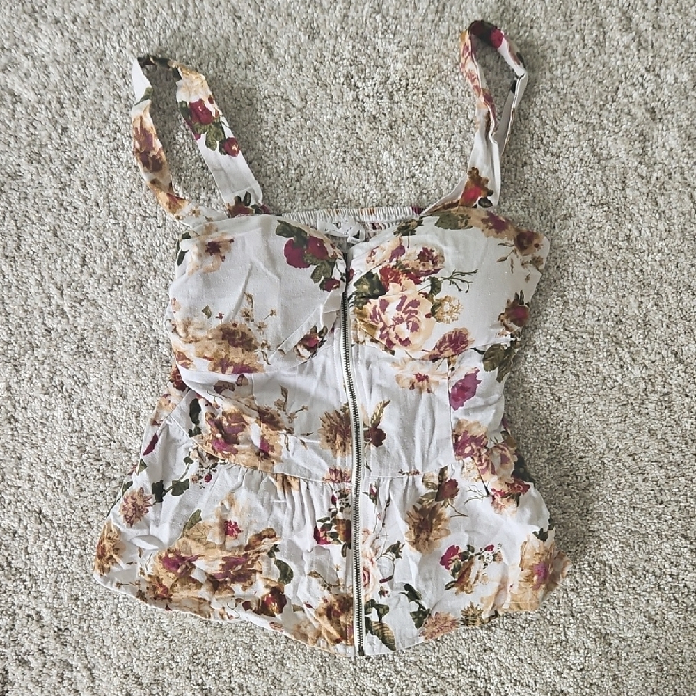 Floral SleBustier Tank Top in White and Brown